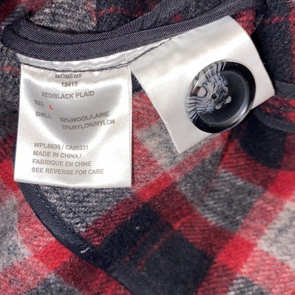 Vintage WoolRich Pea Coat Plaid Wool double breasted Burgundy Black gray size L - Picture 12 of 17